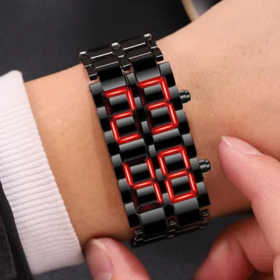 Fashion Mens Digital Lava Wrist Watch Men Black Full Metal Red Blue LED Display Watches Gifts for Male Boy Sport Creative Clock - Image 5