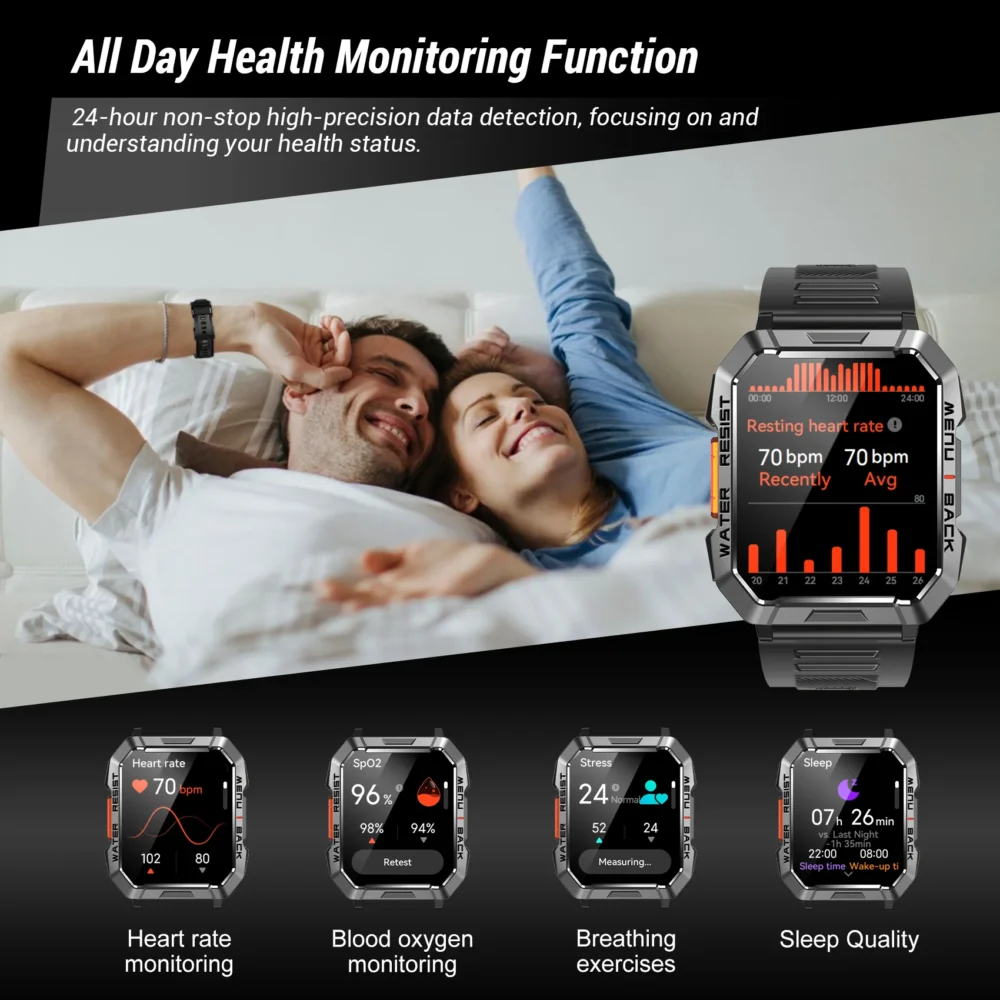 Blackview New Smart Watch 2.01'' HD Display Outdoor Men's Watches with Emergency Lighting Bluetooth Call Waterproof Smartwatch - Image 6