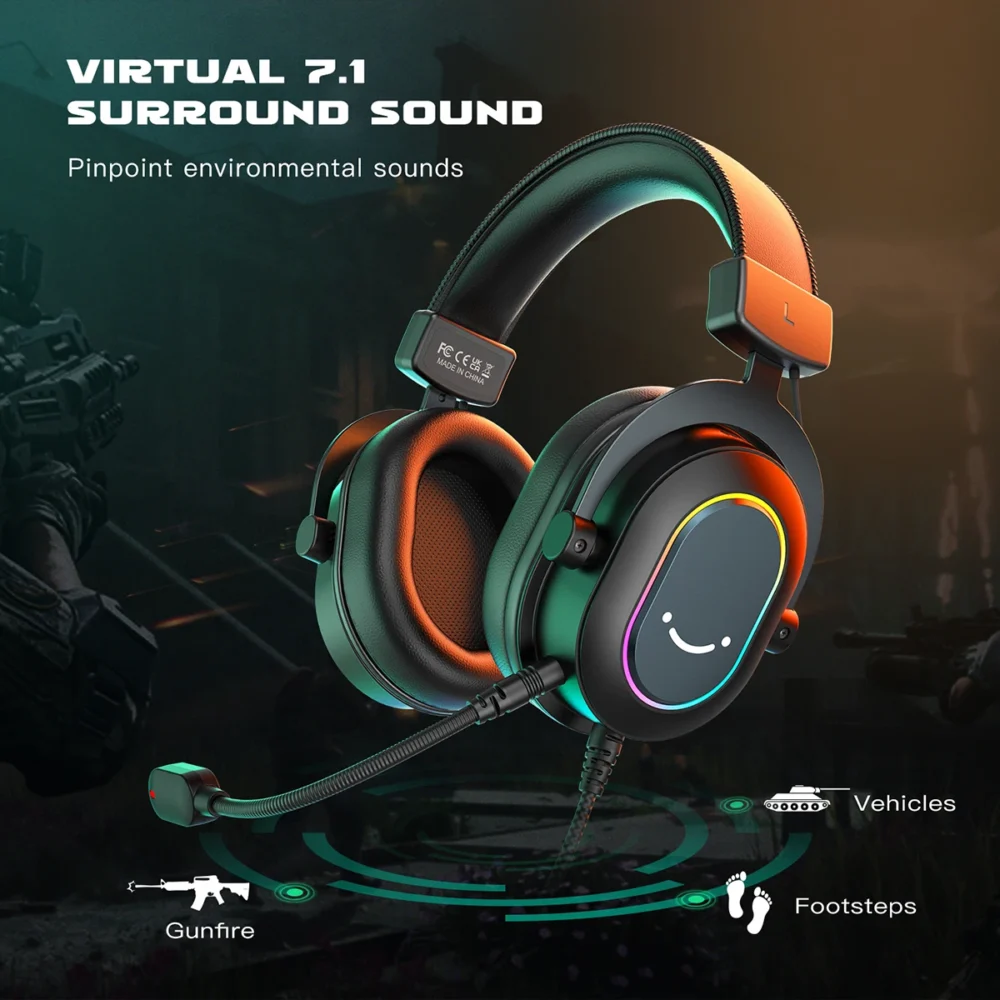 Fifine Dynamic RGB Gaming Headset with Mic Over-Ear Headphones 7.1 Surround Sound PC PS4 PS5 3 EQ Options Game Movie Music - Image 2