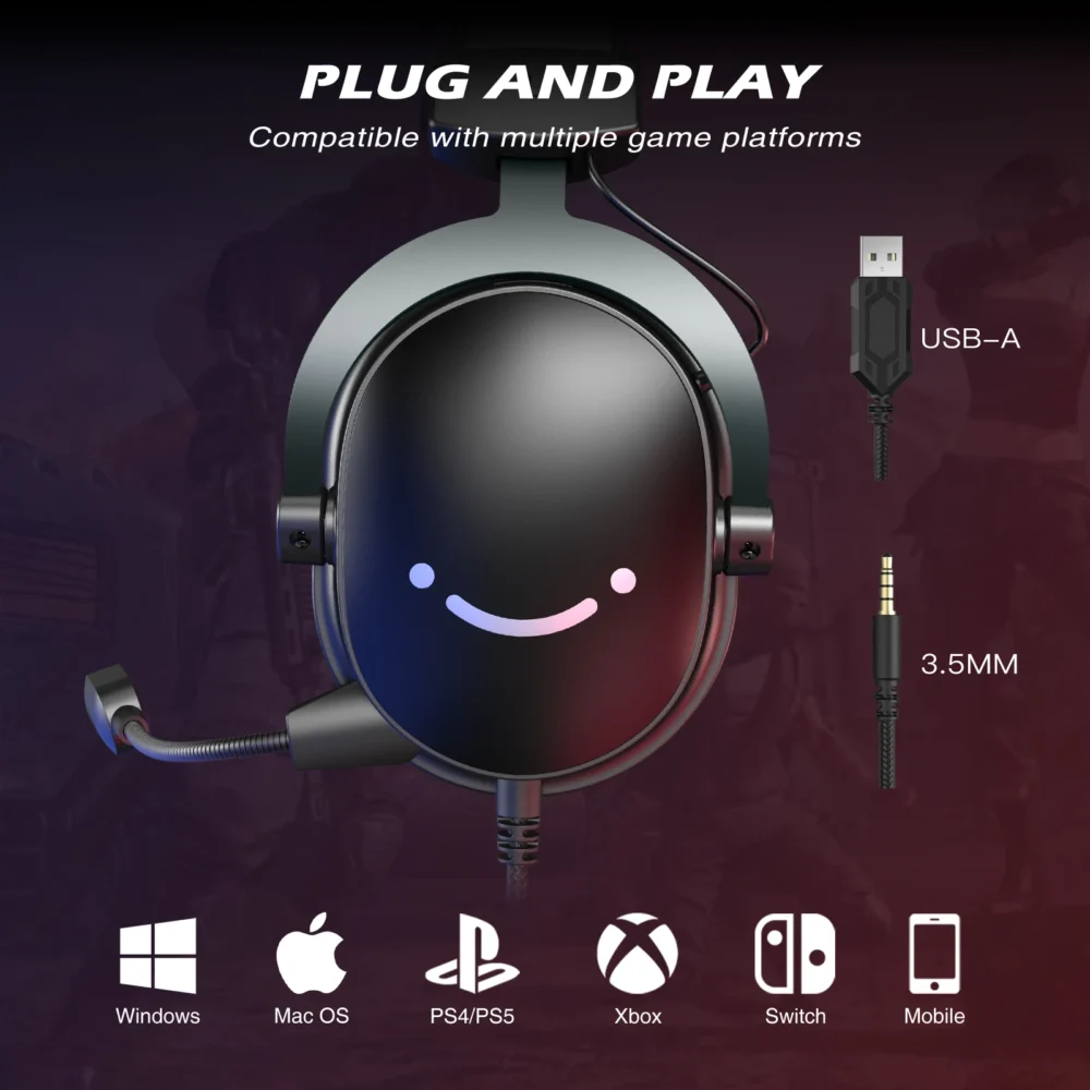 FIFINE Headset,3.5 mm jack&USB Headphone with 7.1 Surround Sound/volum contral/Mute switch for PC/MAC/PS4/PS5 Mixer-H9 - Image 6