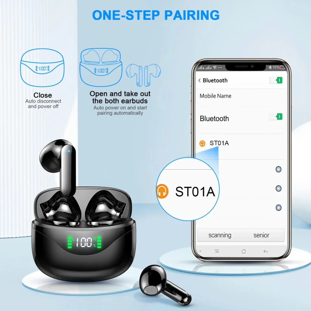 Wireless Earbuds, Bluetooth 5.3 Headphones Built in Noise Cancelling Mic, 36H Playtime LED Display Wireless Earphones. - Image 6
