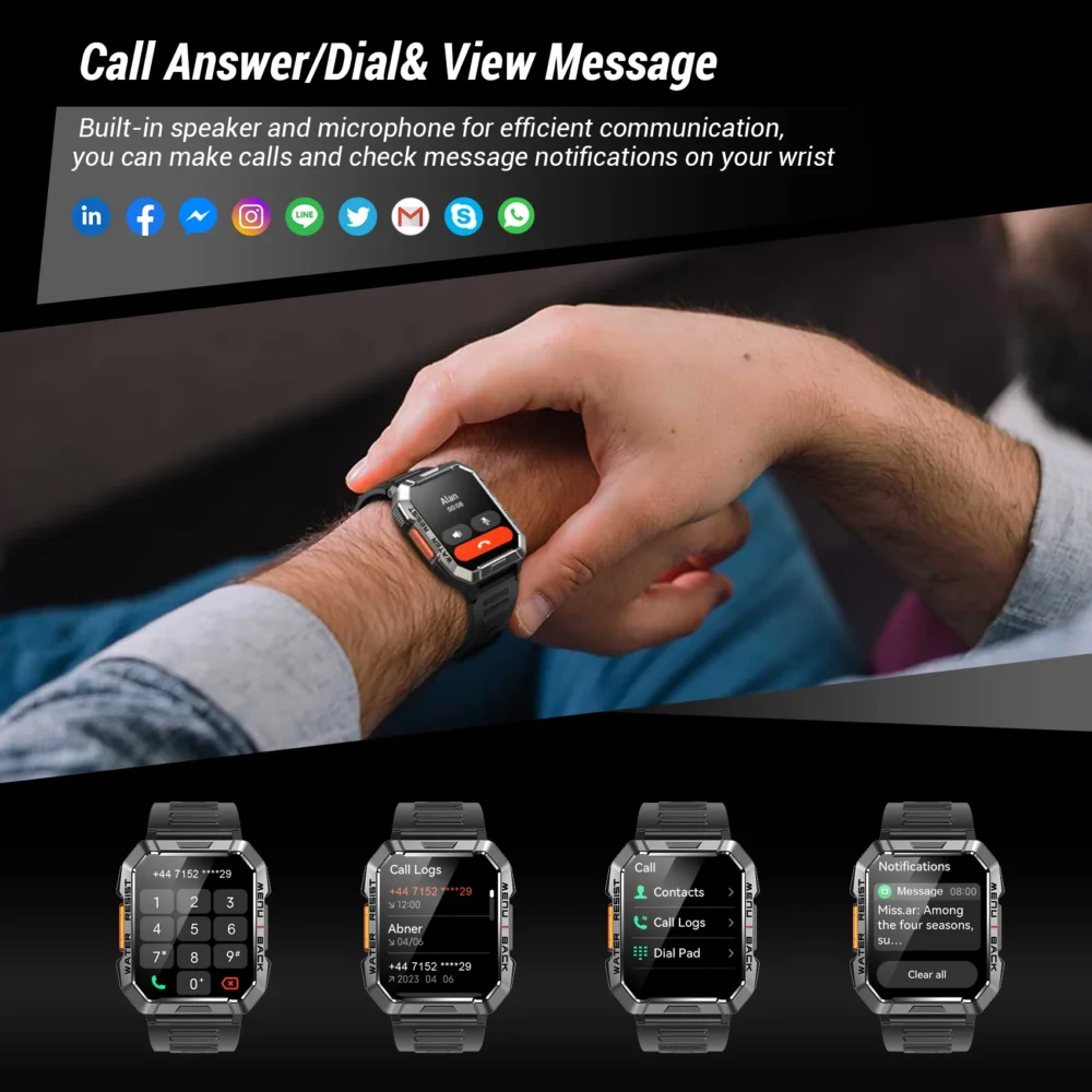 Blackview New Smart Watch 2.01'' HD Display Outdoor Men's Watches with Emergency Lighting Bluetooth Call Waterproof Smartwatch - Image 3