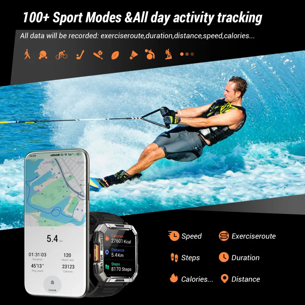 Blackview New Smart Watch 2.01'' HD Display Outdoor Men's Watches with Emergency Lighting Bluetooth Call Waterproof Smartwatch - Image 5