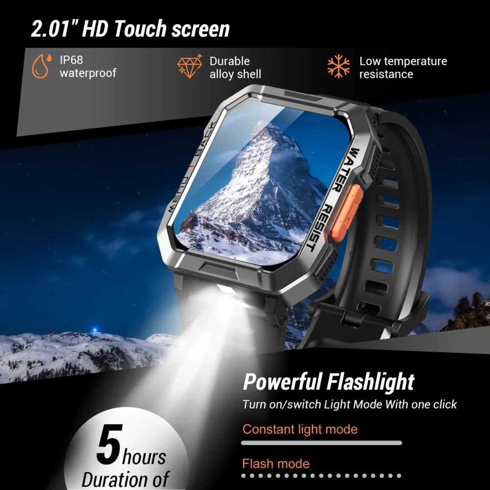 Blackview New Smart Watch 2.01'' HD Display Outdoor Men's Watches with Emergency Lighting Bluetooth Call Waterproof Smartwatch - Image 4