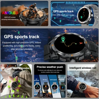 Outdoor Sport Smart Watch Men GPS 1.43'' AMOLED Screen Always Show Time Heart Rate Sport Waterproof BT Call Smartwatch 2025 New - Image 2