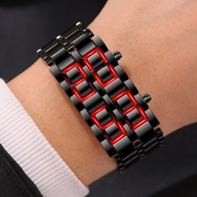 Fashion Mens Digital Lava Wrist Watch Men Black Full Metal Red Blue LED Display Watches Gifts for Male Boy Sport Creative Clock - Image 4