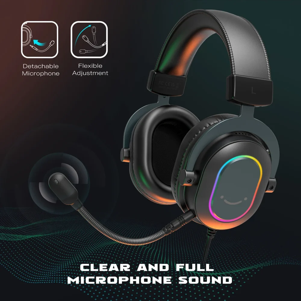 Fifine Dynamic RGB Gaming Headset with Mic Over-Ear Headphones 7.1 Surround Sound PC PS4 PS5 3 EQ Options Game Movie Music - Image 4