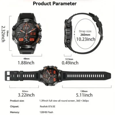 Abelanja Steel 1.39 Bluetooth Call Smart Watch Men Sports Fitness Tracker Watches IP67 Waterproof Smartwatch for Android IOS K52 - Image 2