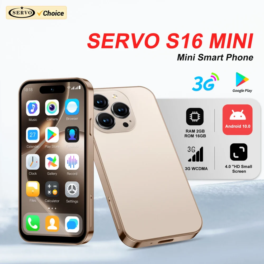 2025 SERVO S16 Mini 4.0" Smartphone Android 10.0 3G WCDMA 2GB+16GB 5MP Camera Play Store WiFi Hotspot Super Small Phones Type-C