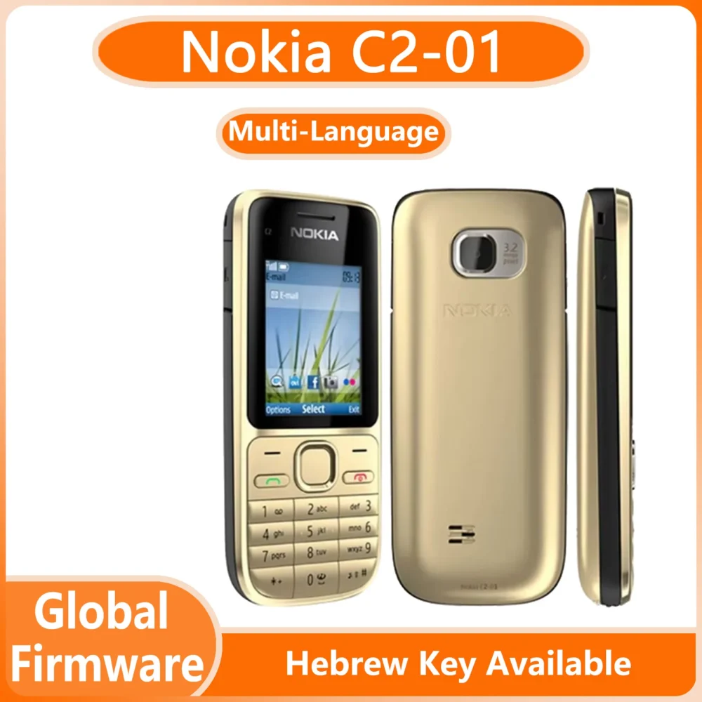 Nokia C2 C2-01 GSM feature Phone English&Hebrew Keyboard Unlocked 2G 3G Cellphone used phone