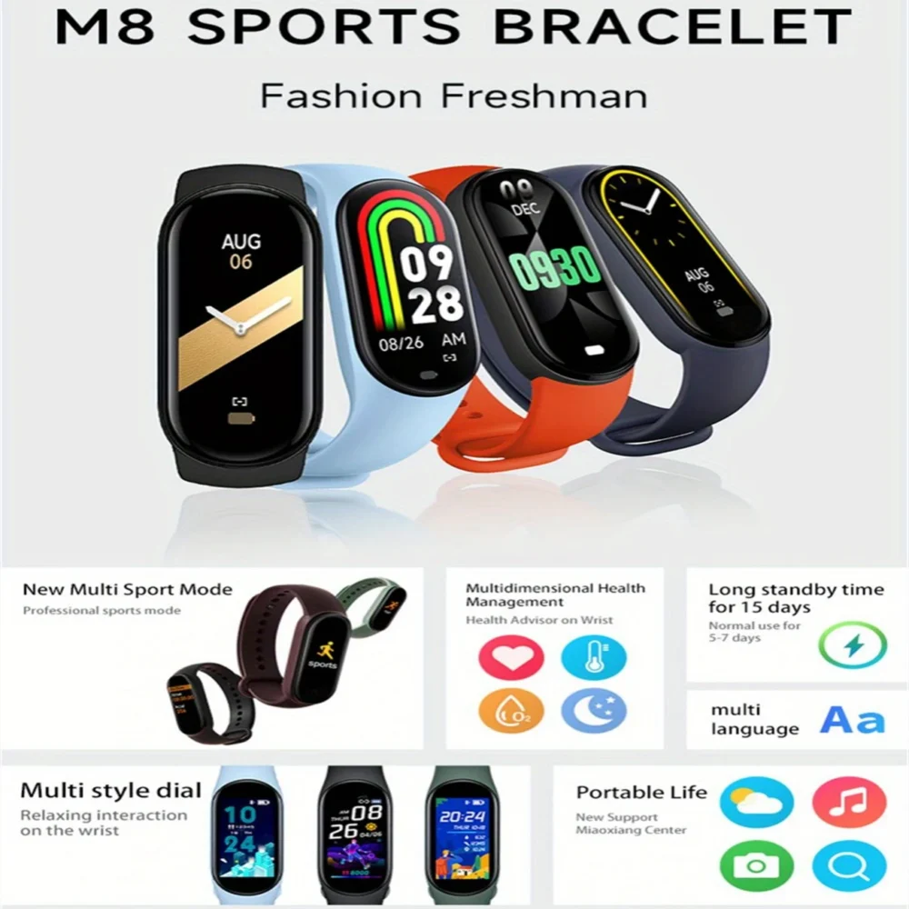 Sports Smart Watch Music Control Fitness Calorie Track Bracelet Phone Information Remind Steps Bluetooth Smart Watches M8 Band - Image 5