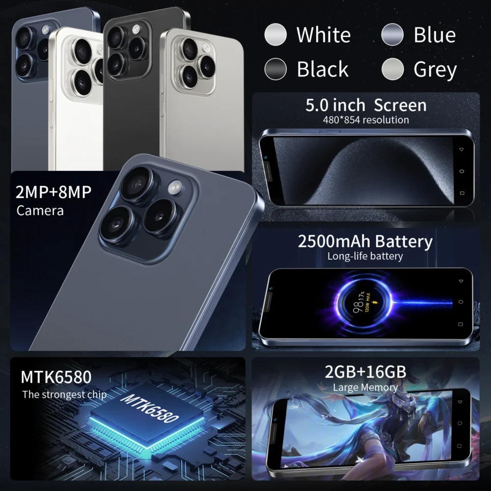 FUFFI-Note 16,Smartphone,5.0 inch,2+16GB ROM,Android,Dual SIM,2500mAh,Mobile phones,Dual SIM,Google Play Store,Cellphones - Image 2