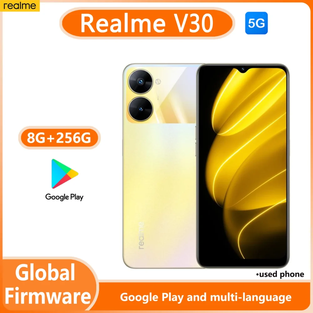 OPPO Realme V30 5G smartphone Global firmware MTk Dimensity 700 realme UI 3.0 6.5" 8GB 256GB Android 12 Used Phone